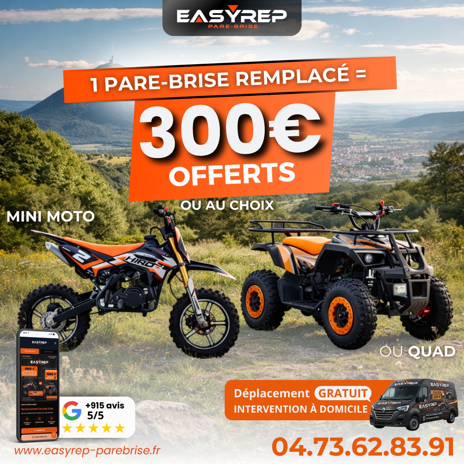 Pare-brise endommagé nécessitant réparation